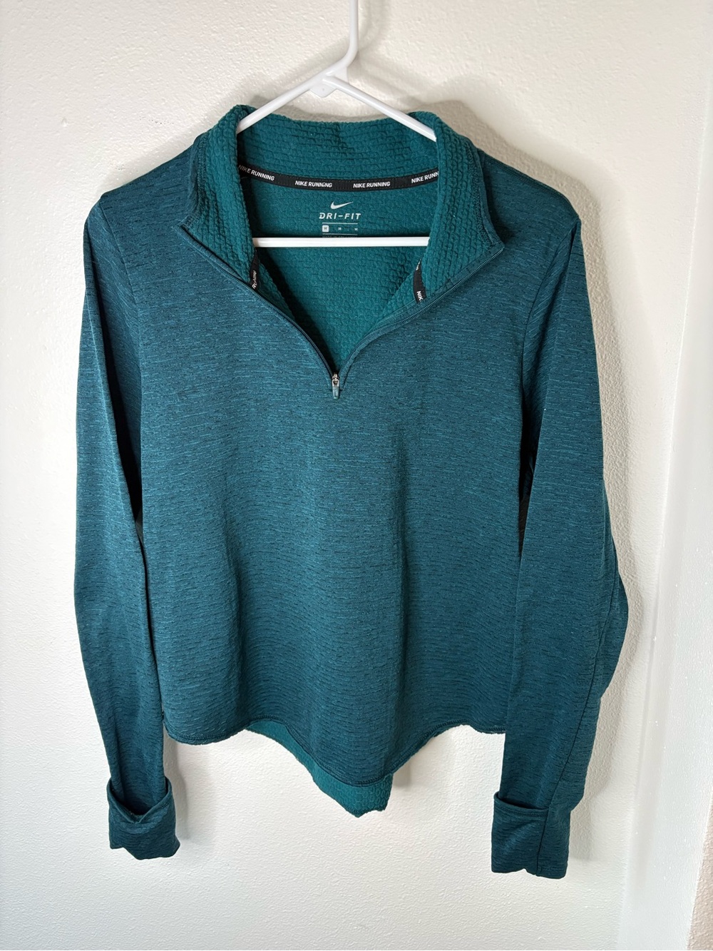 Nike Running Dri-FIT Teal Quarter-Zip Pullover Sweater with Thumb Holes - Women